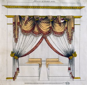 Diseño de alcoba con dos camas (período del Primer Imperio), ilustración, Francia de French School