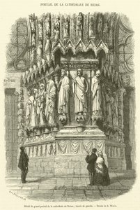 Detalle del gran portal de la catedral de Reims, nave izquierda de French School