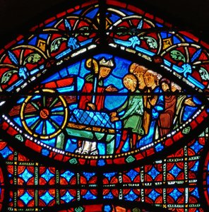 (detalle) de escenas de la vida de San Esteban: obispo y ataúd de French School