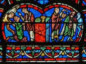 (detalle) de una ventana que representa el Juicio Final de French School
