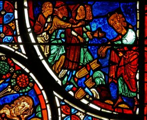 (detalle) de la parábola del Buen Samaritano: Moisés arroja las tablas