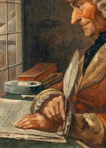 Retrato de François Marie Arouet Voltaire en su estudio (detalle) de French School