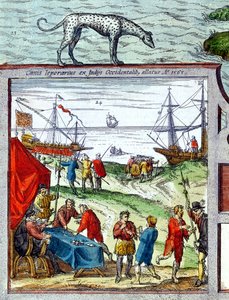 (detalle) de una vista del puerto de Cádiz mostrando el comercio con las Indias Occidentales