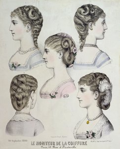 Diferentes peinados, placa de Le Moniteur de la Coiffure, 1880 de French School