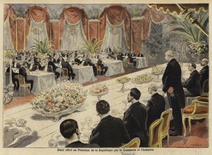 Cena para líderes del comercio e industria franceses en la Bolsa de París, 1897