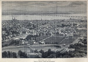 Descubrimiento de Canadá: vista de la ciudad de Montreal en 1875. Dibujo de Benoist después de una fotografía. Grabado de finales del siglo XIX en "La nouvelle France" de Eugene Guenin de French School