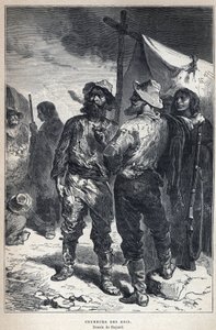 Descubrir Canadá: coureur des bois (involucrado en el comercio de pieles con los amerindios). Dibujo de Bayard. Grabado de finales del siglo XIX en 