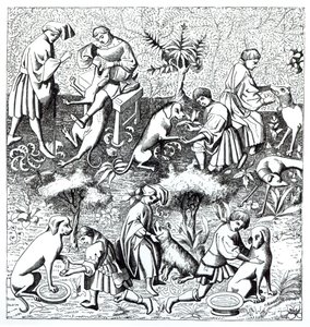 Enfermedades de los perros y su cura, después de una miniatura en el manuscrito de Gaston de Foix de French School