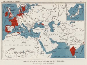 Distribución de los dólmenes en Europa (litografía en color)