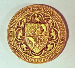 Sello de Delfín, el Escudo de Francia, con delfines y flor de lis, 1376 de French School