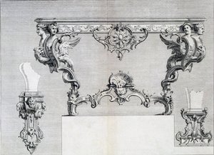 Candelabro de doble rama con elementos rococó y clásicos, de un libro de patrones de diseños de metal neoclásico compilado por Duhamel, c.1770s-80s de French School