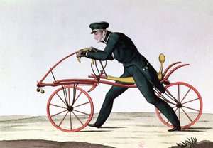 Draisiana, antecesora de la bicicleta, inventada en 1816 por el Barón Karl von Drais, 1820