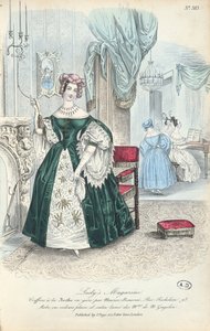 Vestido de terciopelo liso y satén lamé, placa de moda parisina de The Lady