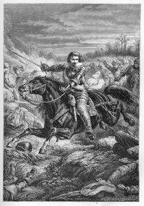 Duque Enrique II de Montmorency (1595-1632) en la Batalla de Castelnaudary en 1632 - Duque de Montmorency. Luchando en Castelnaudary - grabado de “L