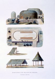 Viviendas en el Pueblo de Likiliki, Nueva Irlanda, 1826 de French School