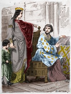 Dinastía de los Capetos: Constanza de Arles (986-1032), Reina de Francia, con Roberto II el Piadoso (972-1031). de French School