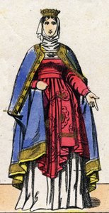 Dinastía de los Capetos: Retrato de Isabel de Henao (1170-1190) Reina de Francia, esposa de Felipe II conocido como Felipe Augusto (1165-1223). Imagen de Épinal de finales del siglo XIX. Colección privada. de French School