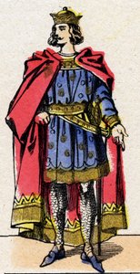 Dinastía de los Capetos: Retrato de Luis VII llamado el Joven (1120-1180), Rey de los Francos de 1137 a 1180. Imagen de Épinal de finales del siglo XIX. Colección privada.