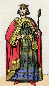 Dinastía de los Capetos: Retrato de Luis VI el Gordo (1081-1137), Rey de los Francos de 1108 a 1137. Imagen de Epinal de finales del siglo XIX. Colección privada. de French School