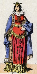 Dinastía de los carolingios: Retrato de Bertrade o Berta de Laon conocida como Berta de Gran Pie (720-783) Reina de los Francos esposa de Pipino el Breve (715-768). Imágenes de Épinal finales del siglo XIX. Colección privada.