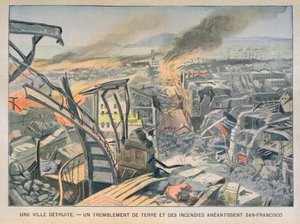 Terremoto e incendios en San Francisco el 18 de abril de 1906, ilustración de Le Petit Parisien, 6 de mayo de 1906 de French School