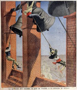Campanas de Pascua en la Giralda de Sevilla, ilustración de portada para Le Petit Journal, 19 de abril de 1908 de French School