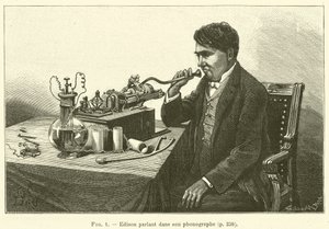 Edison hablando en su fonógrafo de French School