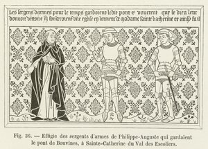 Efigie de los sargentos de armas de Felipe Augusto que guardaban el puente de Bouvines, en Sainte-Catherine du Val des Escoliers de French School