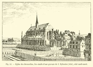 Iglesia de los Bernardinos, facsímil de un grabado de I. Sylvestre, 1650, lado noroeste de French School