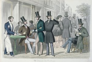 Jóvenes elegantes en la terraza de un café, 1857 de French School