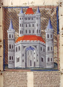 Alzado de la fachada del Templo de Salomón en Jerusalén Miniatura extraída de los "Comentarios de la Biblia" de Nicolás de la Lira (siglo XIII) Siglo XIV Cambrai, biblioteca municipal