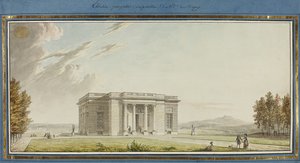 Perspectiva de la elevación del pabellón de Mde. Du Barry (pluma y tinta negra con acuarela sobre papel) de French School