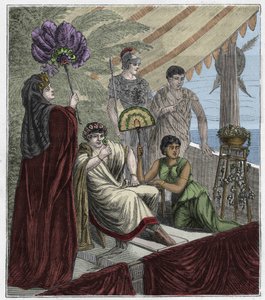 Lente de esmeralda utilizada como instrumento óptico por el emperador Nerón, emperador de Roma (54-68 d.C.) observando el combate de gladiadores a través de una esmeralda cóncava para corregir su miopía - Grabado en "Sciences mises à la range de tous"