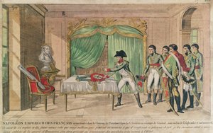 El emperador Napoleón I contemplando la espada de Federico el Grande en Potsdam en 1806 de French School