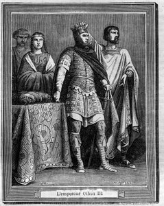 Emperador Othon III (980-1002), Emperador Romano Germánico. Grabado en "Historia de Papas-Reyes-Reinas y Emperadores a través de los siglos" por Maurice Lachatre de French School