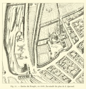 Enclos du Temple, en 1609; facsímil del plano de J. Quesnel de French School