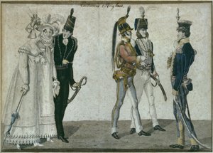 Trajes ingleses, ilustración de Le Bon Genre, principios del siglo XIX de French School