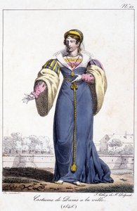 Grabado, traje de dama en la ciudad alrededor de 1545 de French School