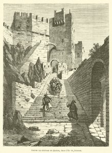 Entrada del castillo de Lindos, en la isla de Rodas de French School