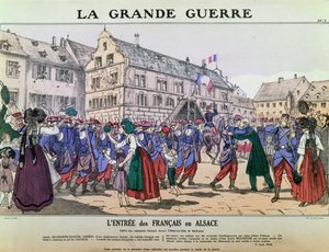 Entrada del ejército francés en Mulhouse, Alsacia, 9 de agosto de 1914 de French School