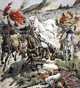 Escape del Sultán Abd Al-Aziz de Marruecos, ilustración de portada de Le Petit Journal, 6 de septiembre, 1908 de French School