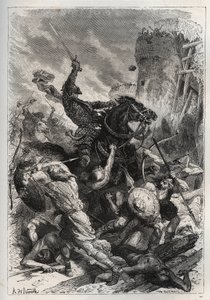 Eudes (Odon) (860-898), rey de los francos, lidera la batalla contra los normandos y defiende victoriosamente París (860-887) - Eudes (852-898) en batalla contra los normandos - "La historia de Francia contada a mis nietos" - por François Guizot - 1872-187 de French School