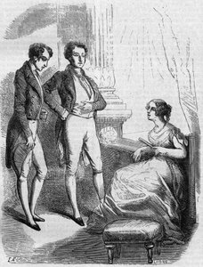 Eugène de Rastignac presentado a Madame de Nucingen por el Marqués de Adjuda. Grabado de mediados del siglo XIX. Ilustración para El padre Goriot de Honoré de Balzac (1799-1850)