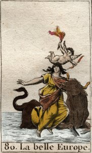 Europa secuestrada por Zeus en forma de toro. De "Mitología de la Juventud" de Pierre Blanchard 1803. de French School