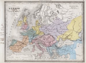 Europa después de la invasión de los bárbaros en el siglo VI - Lámina extraída del “Atlas Universal de Geografía Antigua y Moderna para el Uso de Escuelas Residenciales” por Vuillemin - alrededor de 1845 de French School
