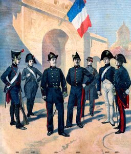 Evolución del uniforme de los alumnos de la Ecole Polytechnique de París y su bicornio entre 1796 y 1894 de French School