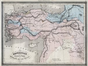 Expedición de Ciro el Joven (siglo V a.C.) y retirada de los diez mil - Placa extraída de “Atlas Universal de geografía antigua y moderna para escuelas residenciales” por Vuillemin - ca. 1845 de French School