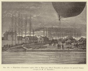 Experimento de ascensión cautiva realizado en Mans por Albert Tissandier en presencia del general Chanzy de French School