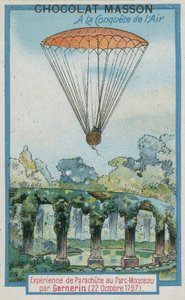 Experimentando con paracaidismo en Parc Monceau por André-Jacques Garnerin (22 de octubre de 1797) de French School