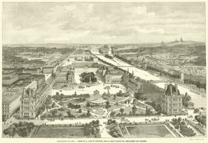Exposición de 1889, Aspecto de la Plaza del Carrusel con el Jardín Proyectado en el Lugar de las Tullerías (grabado) de French School